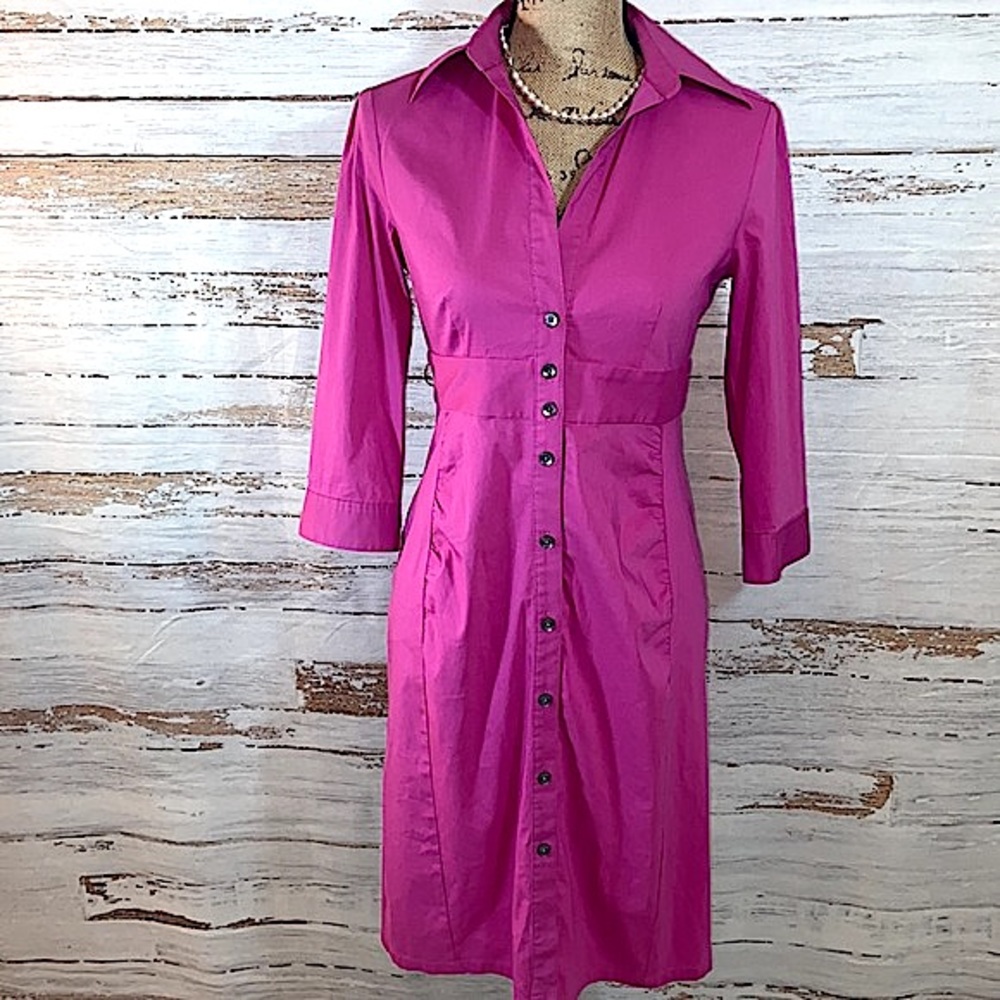 Express Fuchsia Button Down Shirt Dress 6